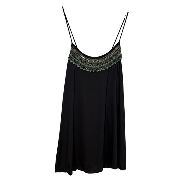 AMERICAN EAGLE Boho Western Slip Babydoll Dress Beaded Neck Y2K Style Blue Sz M - Picture 1 of 6